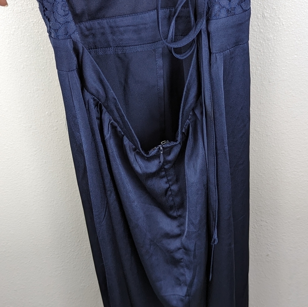 Showpo Navy Inspired Tribe Plunge Neckline Maxi Lace Open Leg Dress Size US 6 - Picture 9 of 13